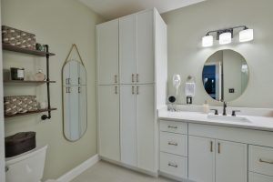 Tall linen tower beside the vanity, Bethesda bathroom remodel