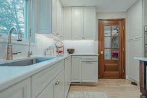 Sink run with herringbone tile backsplash, Bethesda kitchen remodel