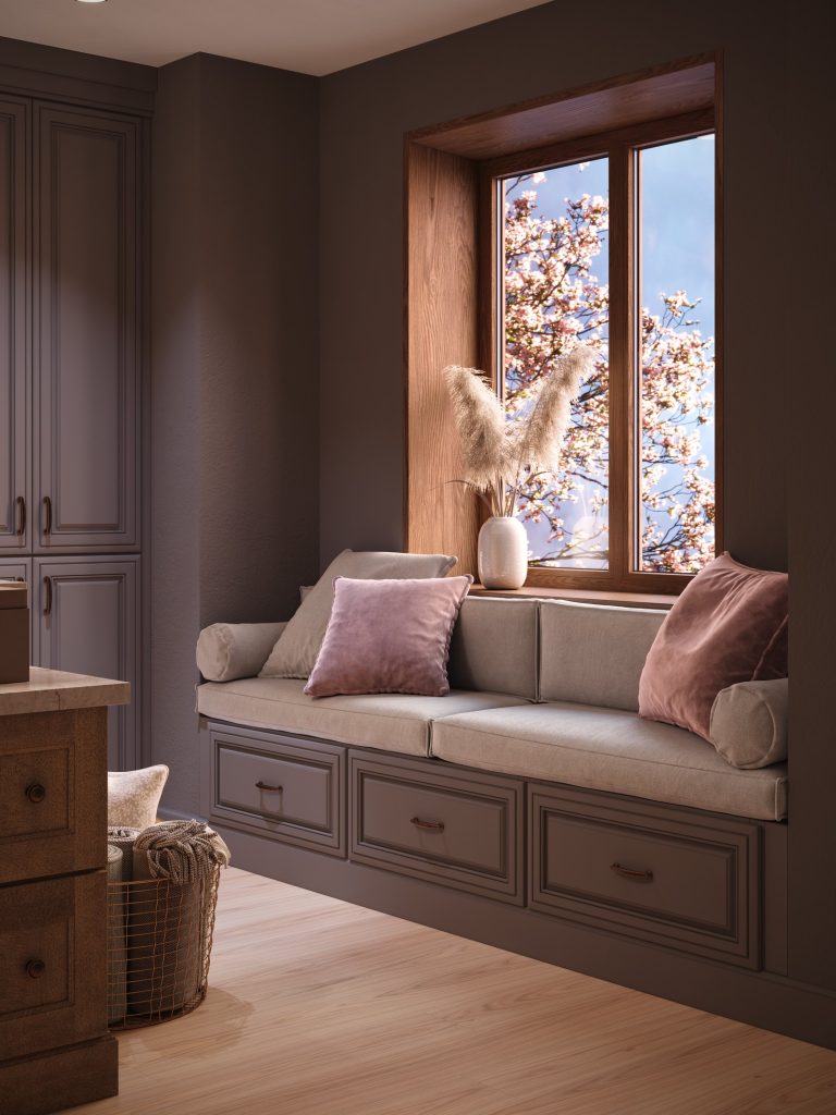 KraftMaid Vantage Chanlott window seat with drawers
